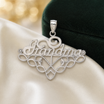 14k White Gold GRANDMA Birthstone Charm Holder Pendant - Lifestyle View