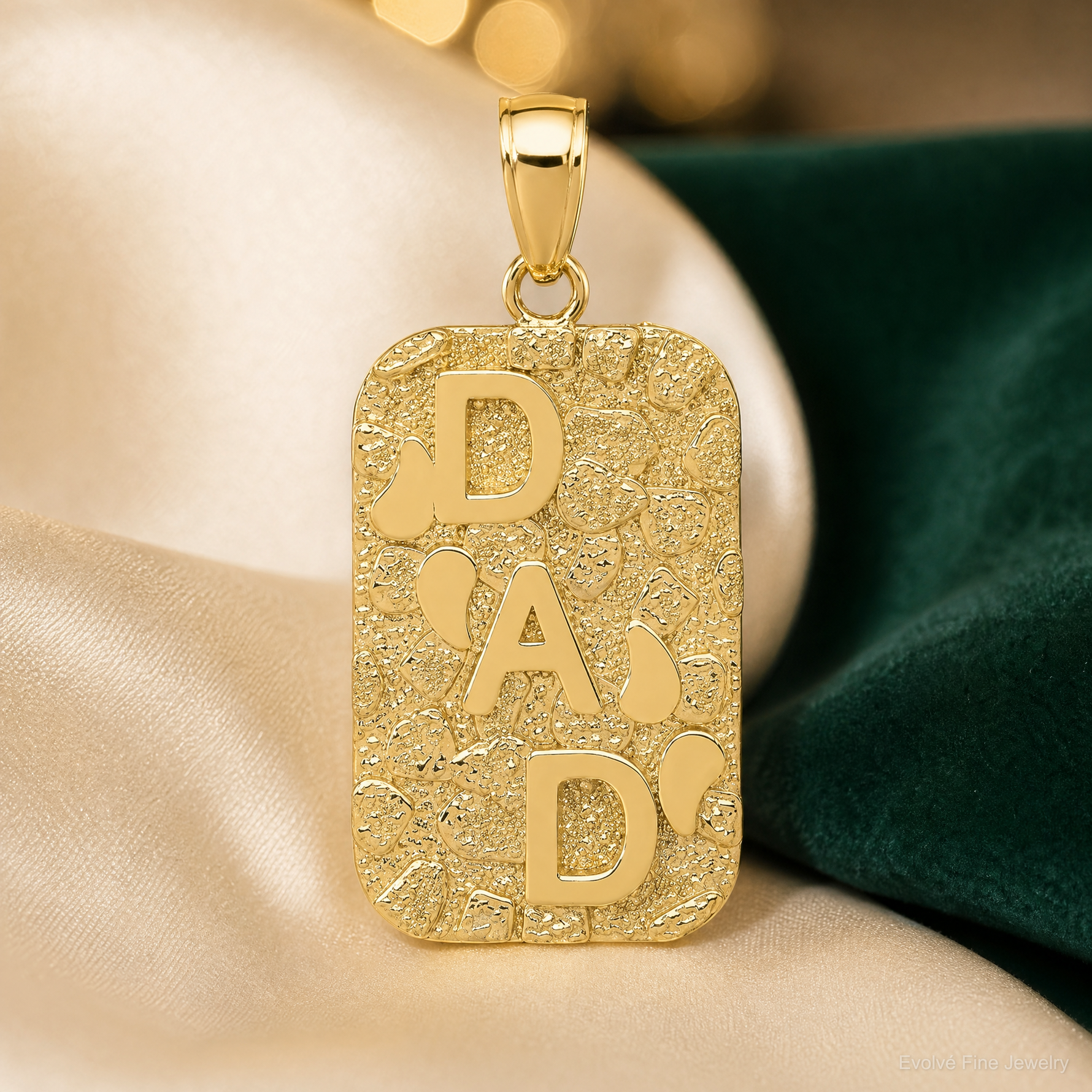 14K DAD Gold Nugget Dog Tag Pendant - Lifestyle View