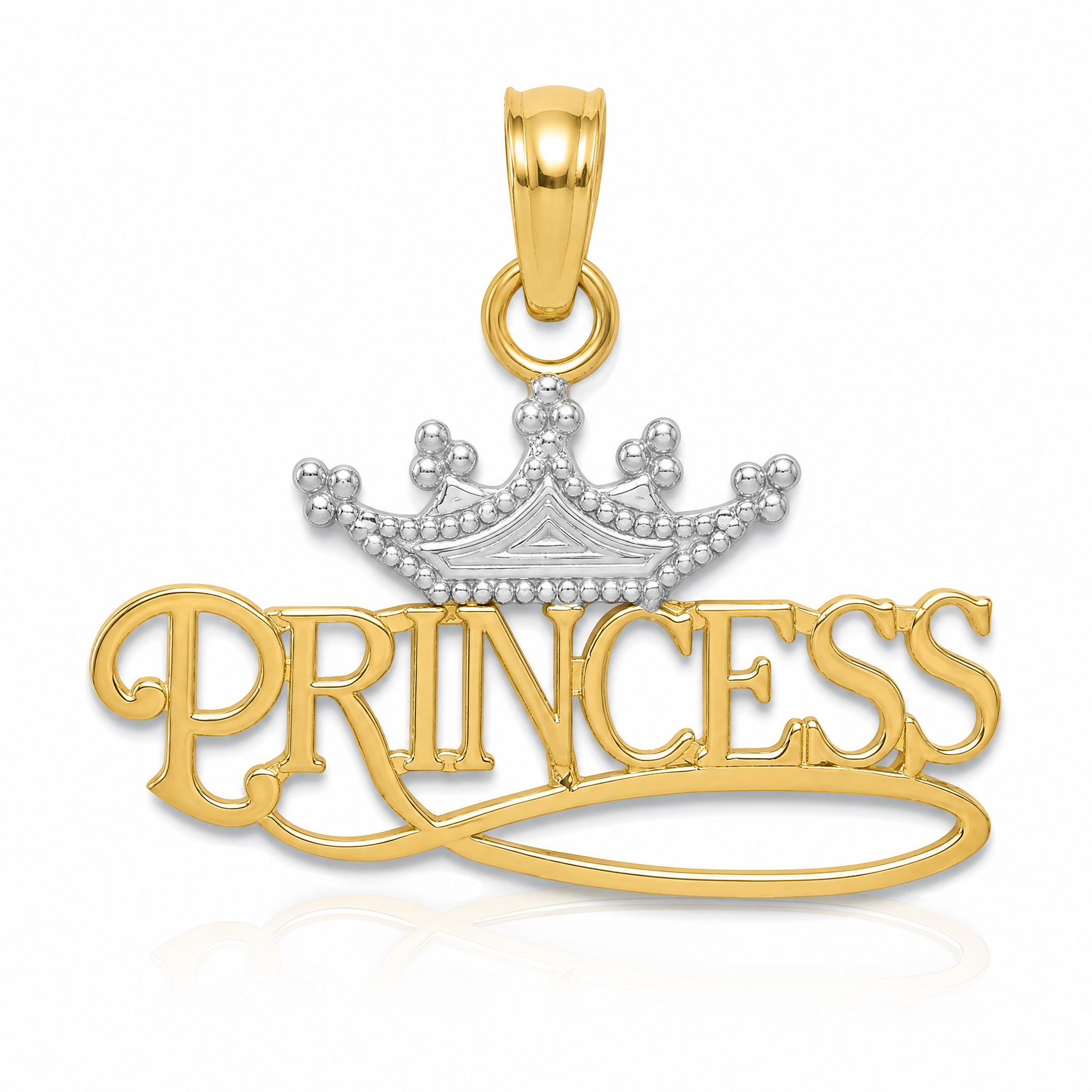 14k w/Rhodium Polished PRINCESS with Crown Pendant - Lifestyle View