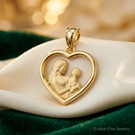 14k Polished and Satin Mom/Baby Heart Charm - Lifestyle View