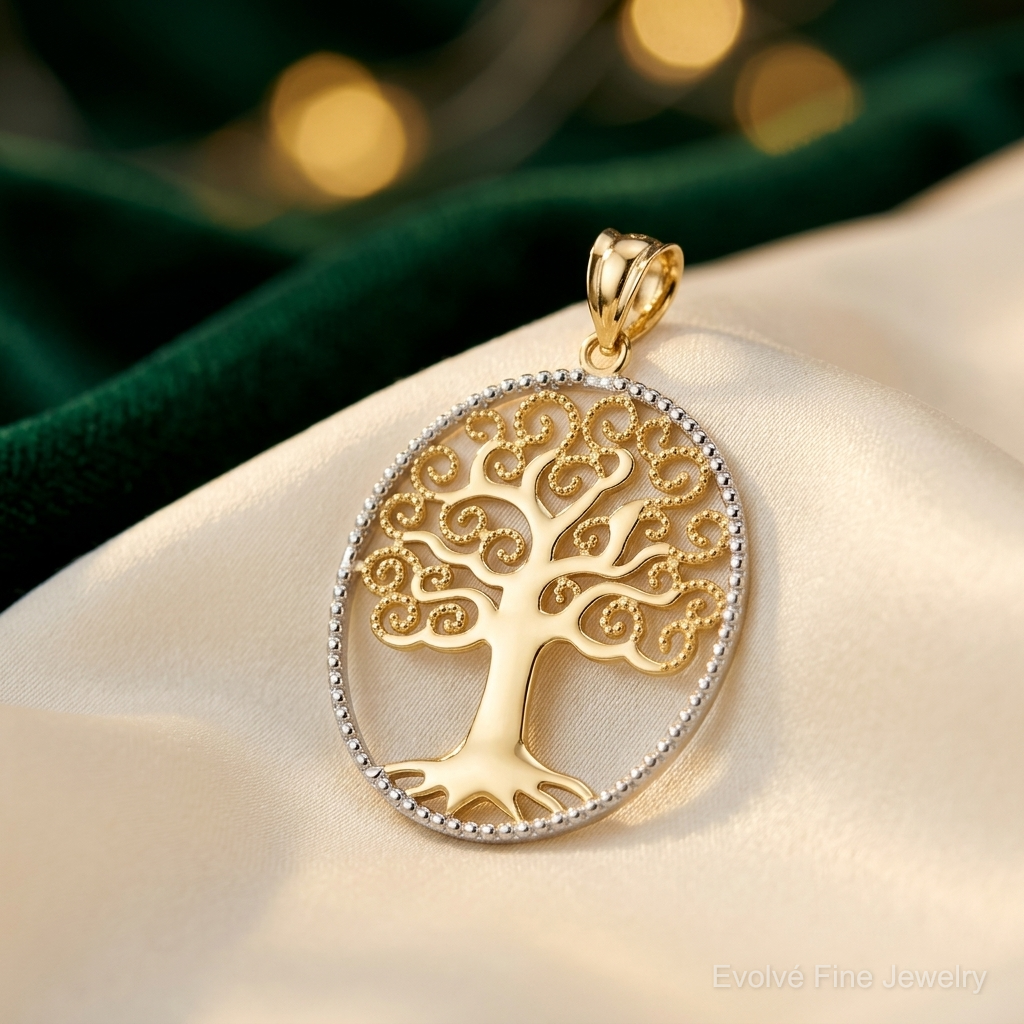 14k w/Rhodium Filigree Tree of Life Pendant - Lifestyle View