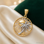 14K Two-tone Sun and Palm Tree Pendant - Lifestyle View