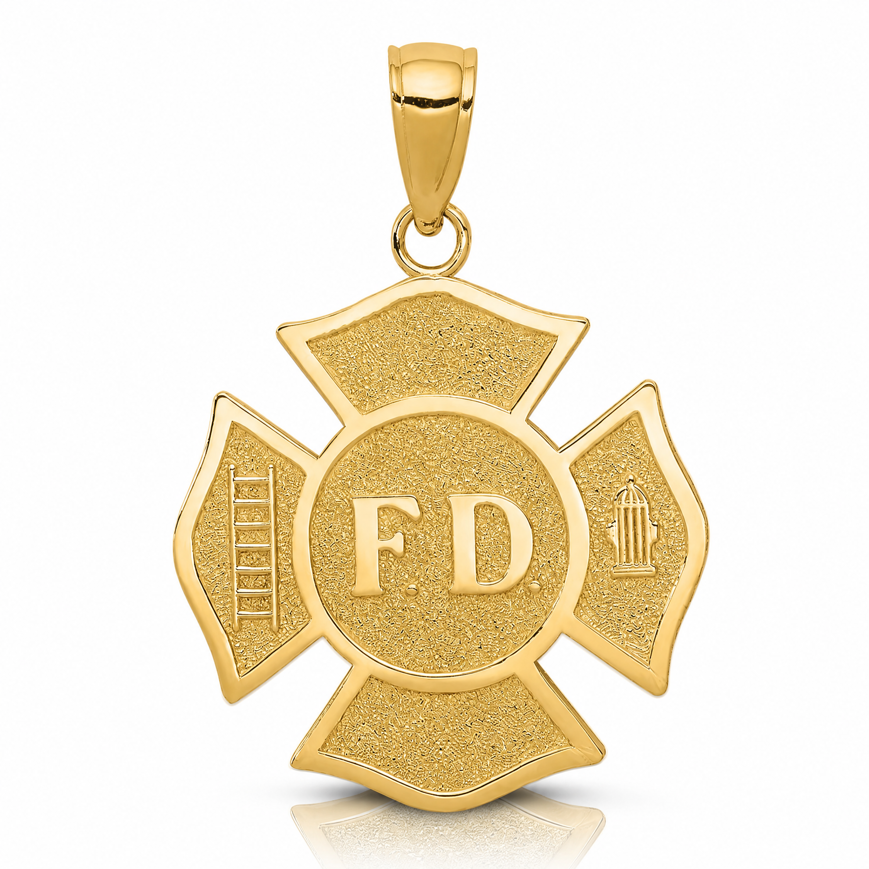 14k Fire Department FD Badge Pendant - Lifestyle View