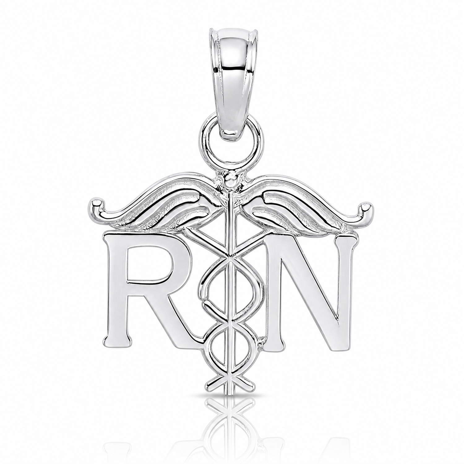 14K White Gold RN Registered Nurse Pendant - Lifestyle View