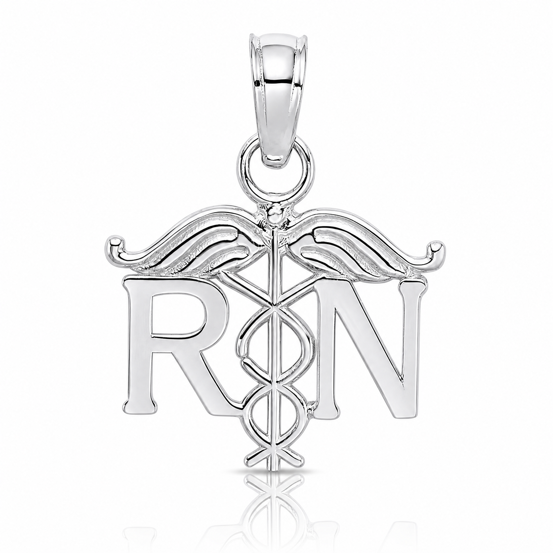 14K White Gold RN Registered Nurse Pendant - Lifestyle View