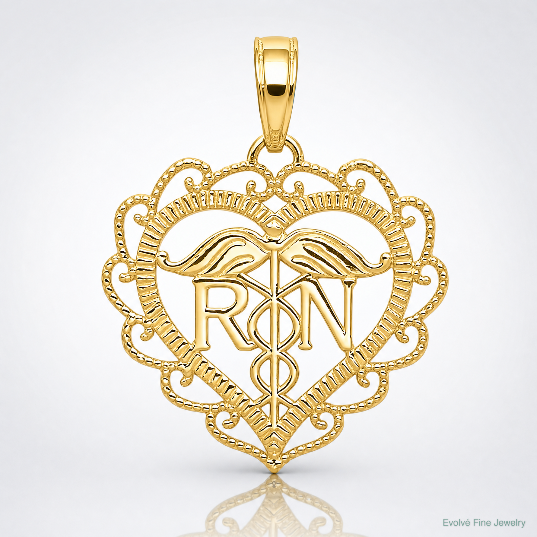 14k RN Registered Nurse Heart Pendant - Lifestyle View