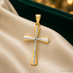 14k w/Rhodium Diamond Cut Cross Pendant - Lifestyle View