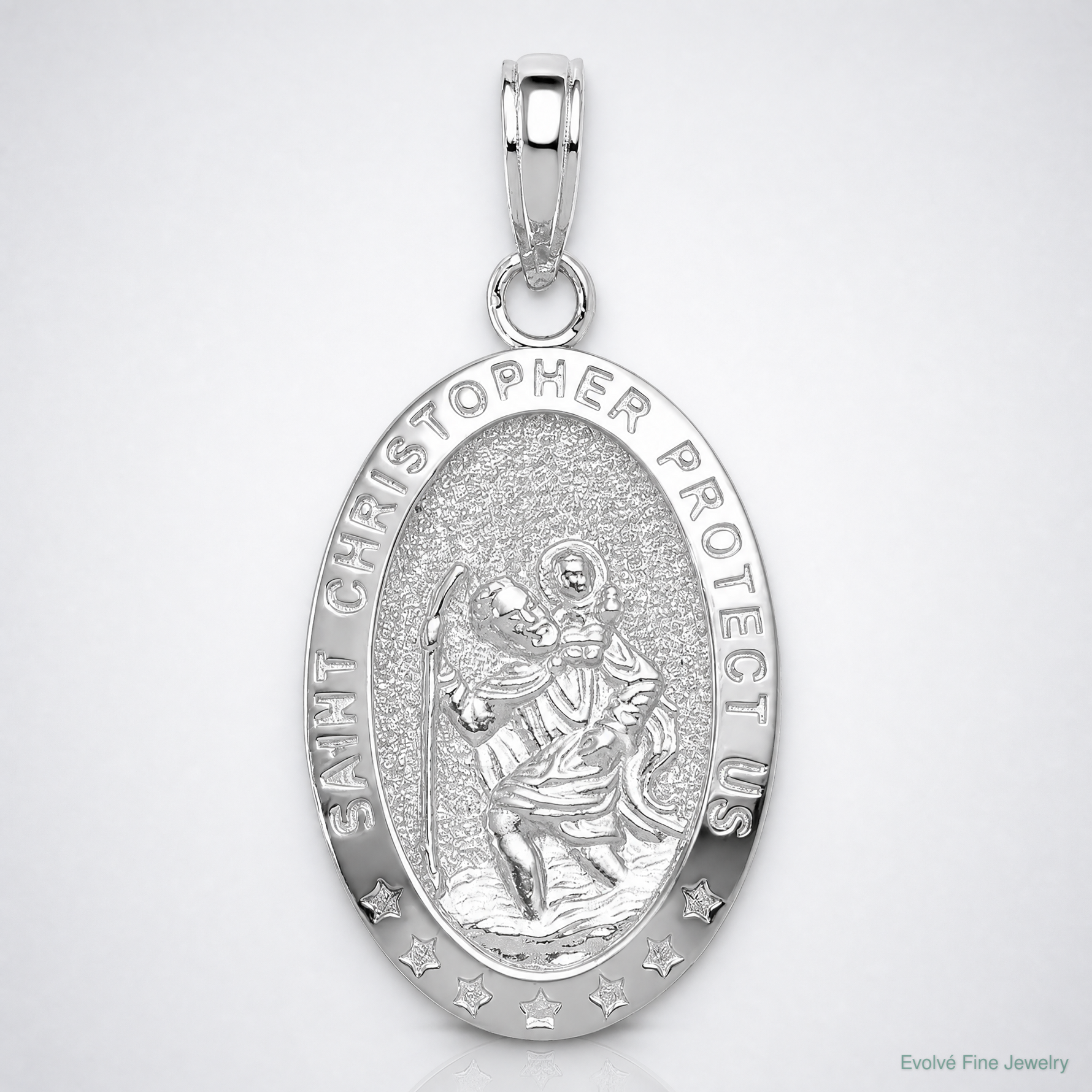 14k White Gold Saint Christopher Medal Pendant - Lifestyle View