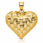 14K Polished Basket Weave Pattern 3-D Heart Pendant - Lifestyle View