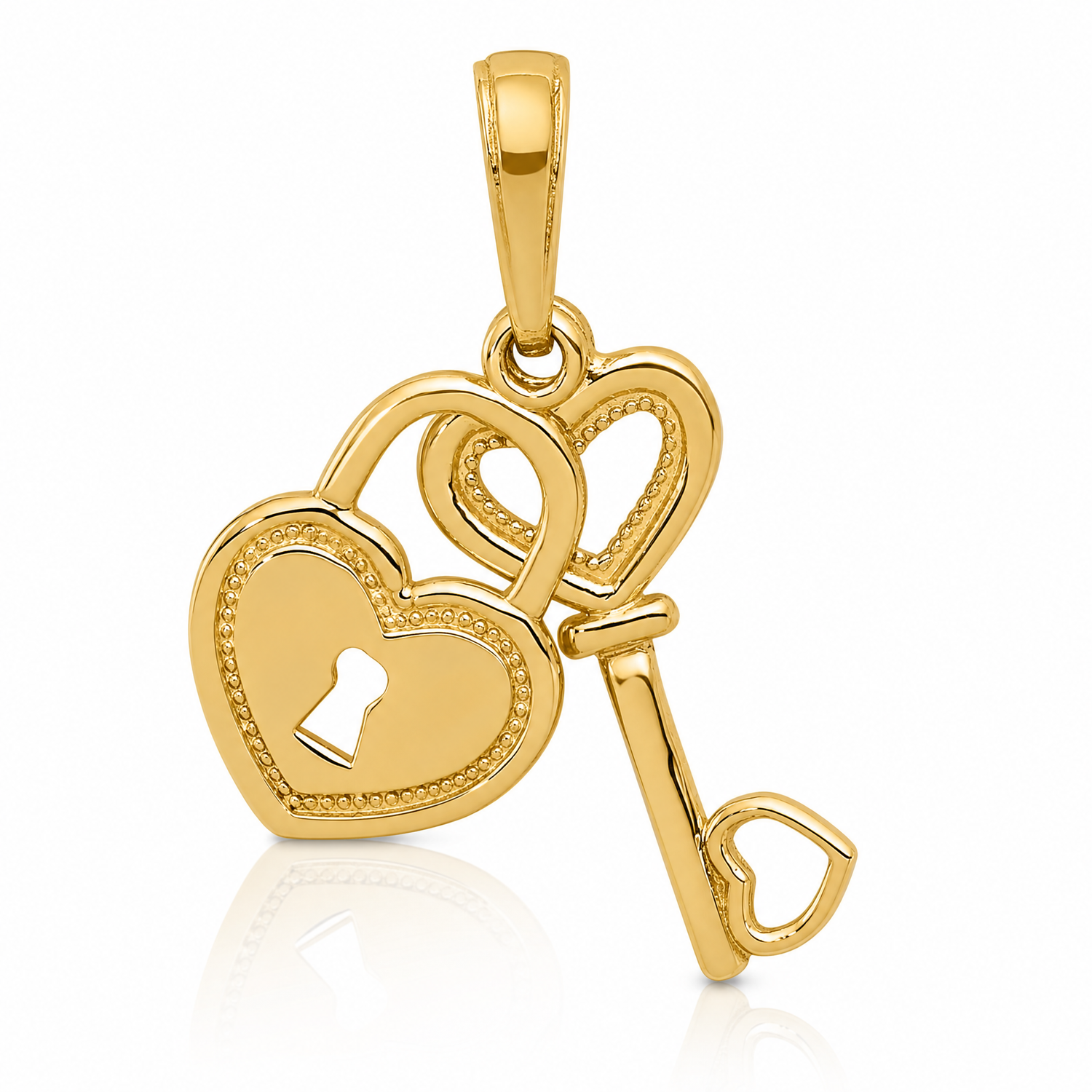 14K Polished Moveable Heart Key and Heart Lock Charm - Lifestyle View
