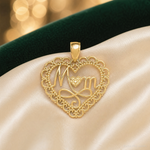 14K Polished MOM Scallop Heart Pendant - Lifestyle View