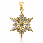 14k Two-tone Polished and Textured 2 Level Snowflake Pendant - Lifestyle View