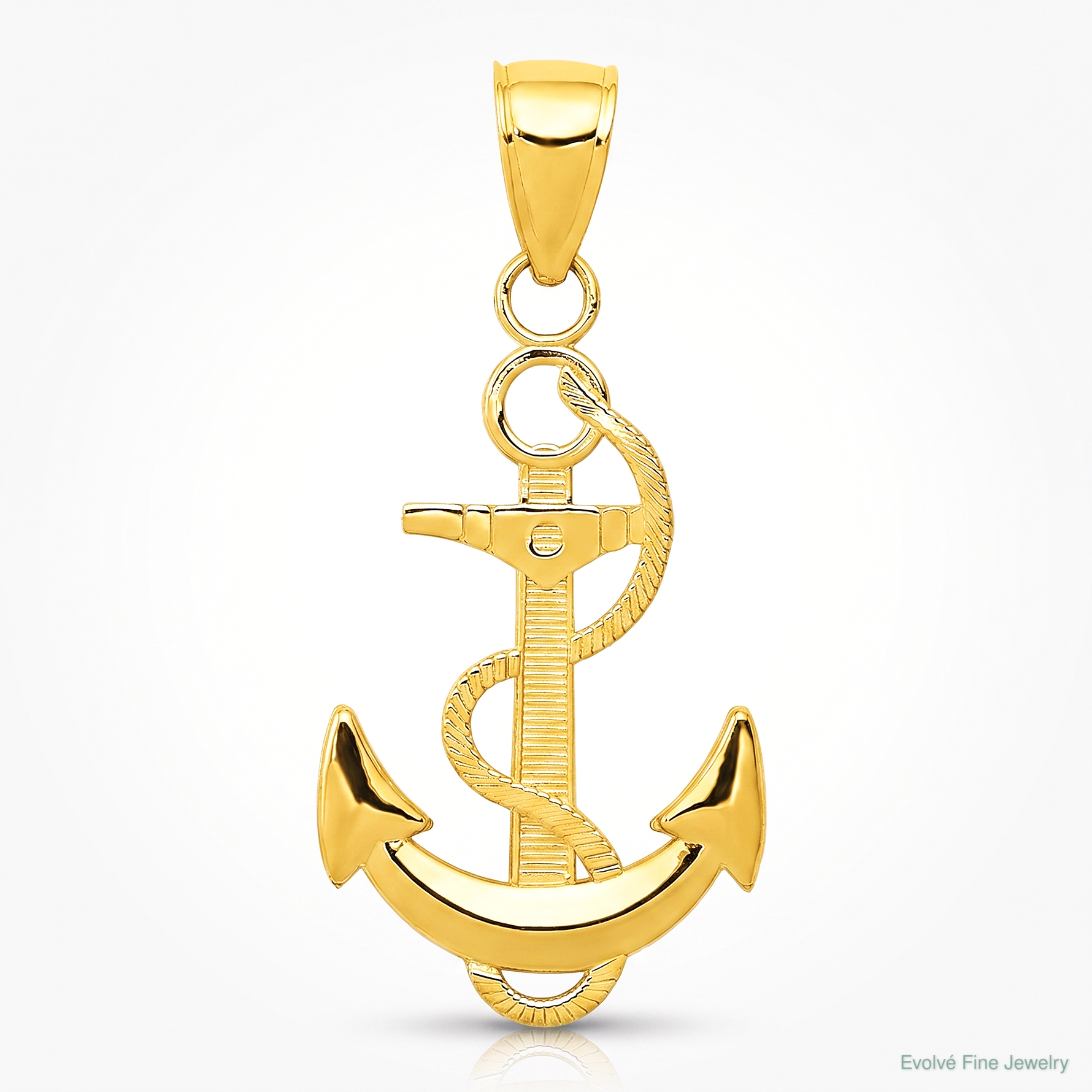 14k Polished Anchor with Textured Rope Pendant - Lifestyle View