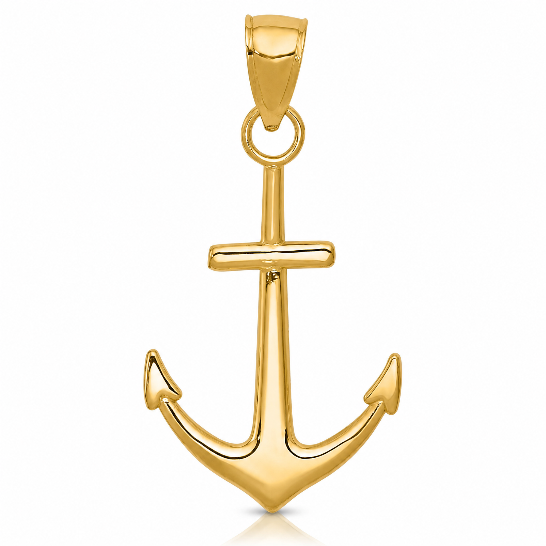14K Gold Polished Anchor Pendant - Lifestyle View