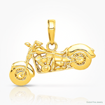 14K Gold Polished / Textured 3-D Motorcycle Pendant - Lifestyle View
