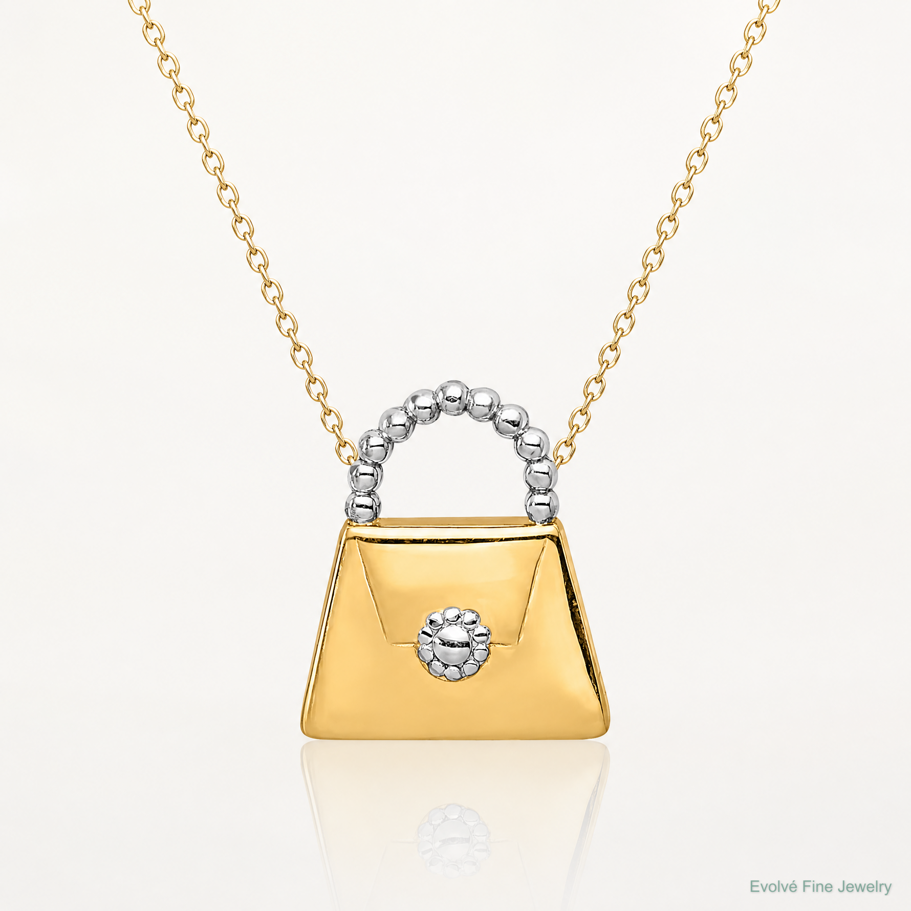14K and Rhodium Purse Slide Pendant - Lifestyle View
