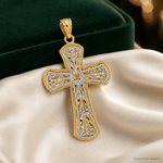 14K Two-tone Polished 2 Level Cross Pendant - Lifestyle View