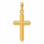 14K Polished Cross With Striped Border Pendant - Lifestyle View