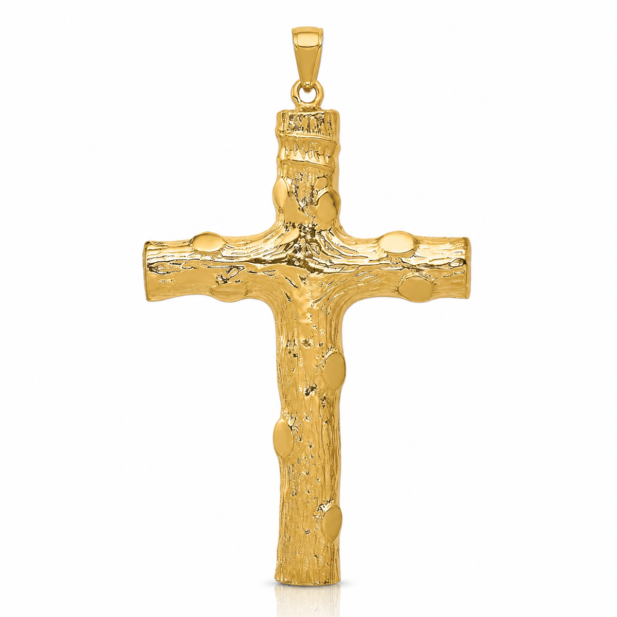 14K Large Tree Textured Cross Pendant - Lifestyle View