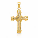 14K Gold Polished / Textured Cross Pendant - Lifestyle View