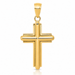 14K Gold Polished Beveled Stick Cross W/Frame Pendant - Lifestyle View