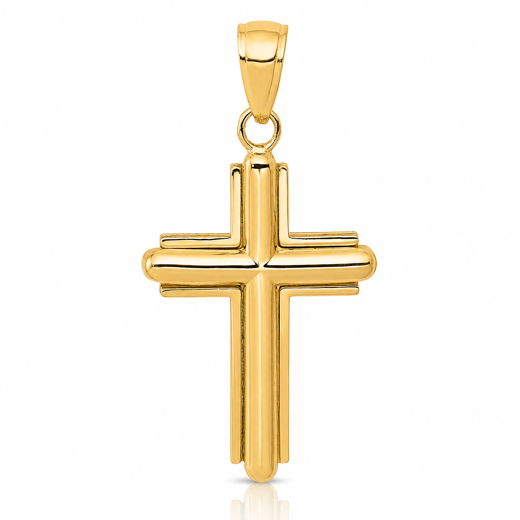 14K Gold Polished Beveled Stick Cross W/Frame Pendant - Lifestyle View