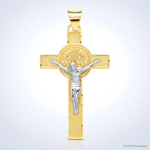 14k Two-Tone St. Benedict Medal Crucifix Cross Pendant - Lifestyle View