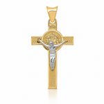 14k Two-Tone St. Benedict Medal Crucifix Cross Pendant - Lifestyle View
