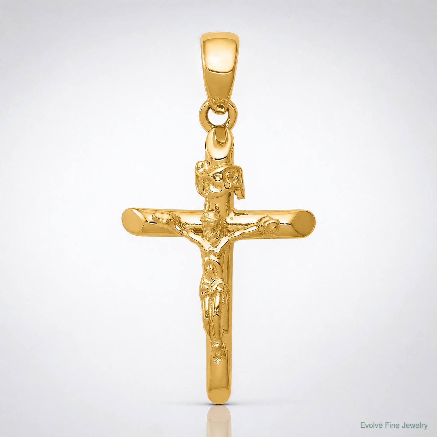 14K Polished Crucifix Cross Pendant - Lifestyle View