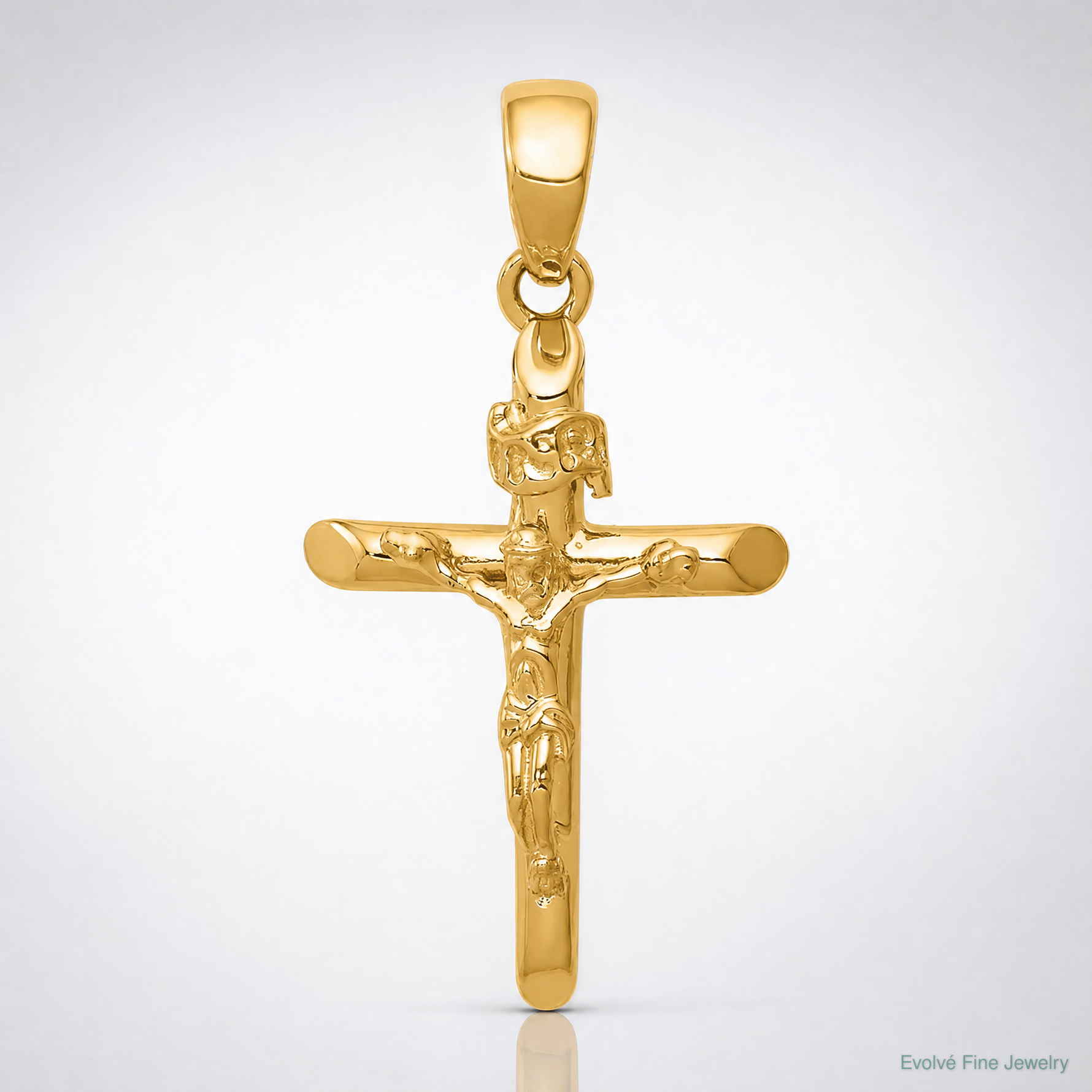 14K Polished Crucifix Cross Pendant - Lifestyle View