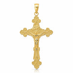 14K Polished Textured INRI Crucifix Fleur de Lis Pendant - Lifestyle View