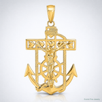 14K Polished Textured Mariners Crucifix Pendant - Lifestyle View