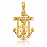 14K Polished Textured Mini Mariners Crucifix Pendant - Lifestyle View