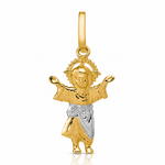 14k with Rhodium D/C Polished Baby Jesus Pendant - Lifestyle View