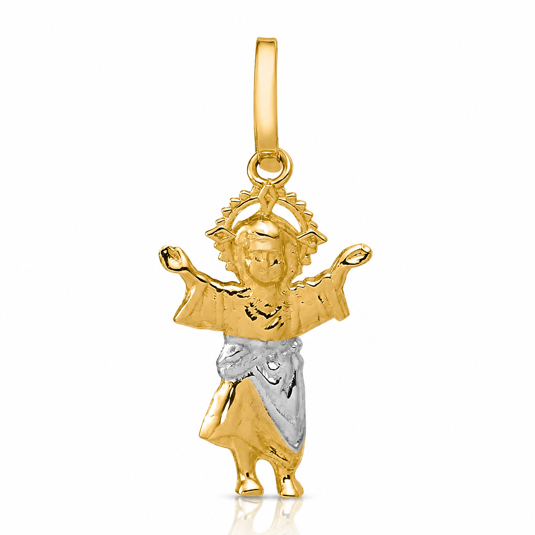 14k with Rhodium D/C Polished Baby Jesus Pendant - Lifestyle View