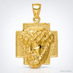 14K Gold Polished Large Jesus Head With Crown Pendant - Lifestyle View
