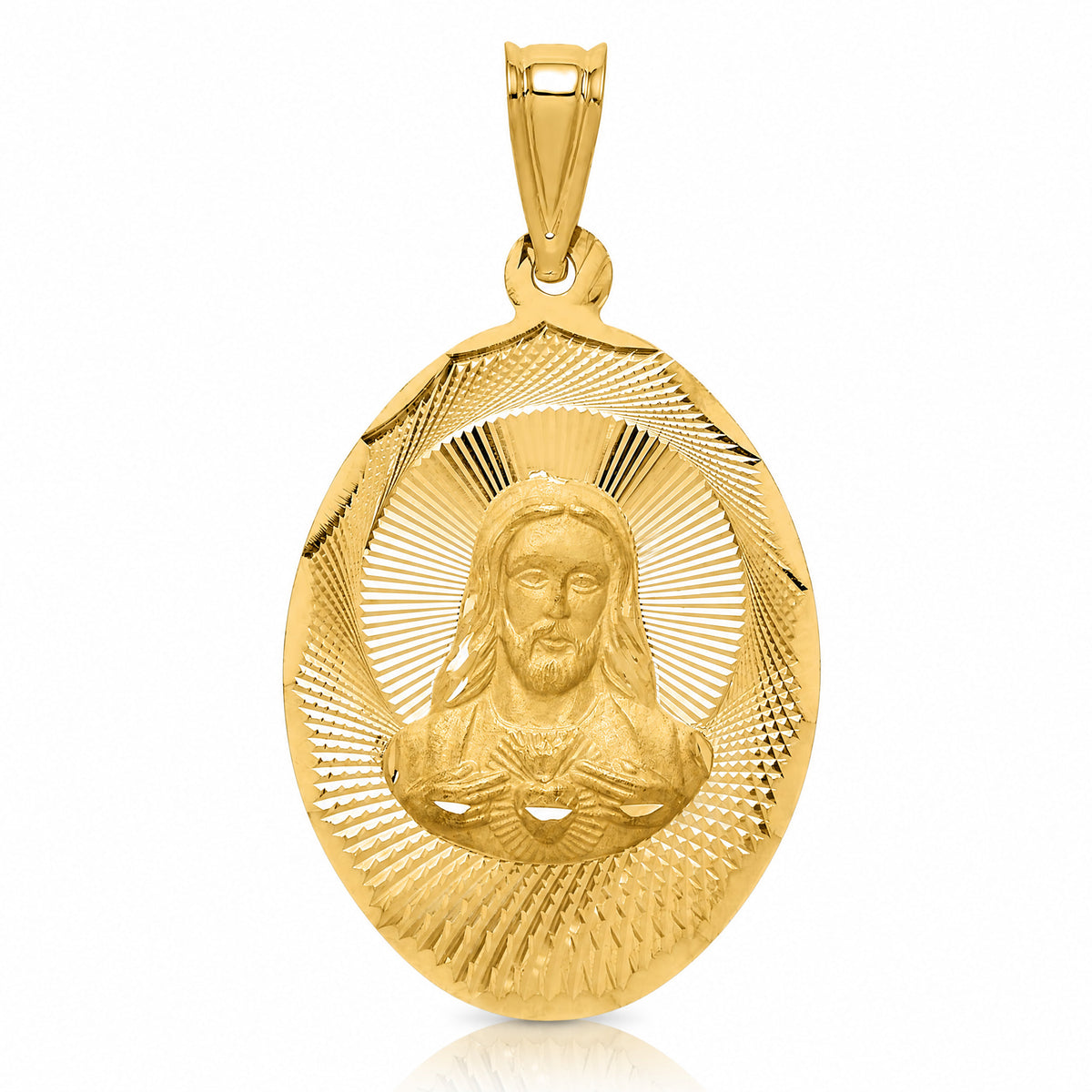 14K Polished D/C Sagrado Corazon Oval Pendant - Lifestyle View