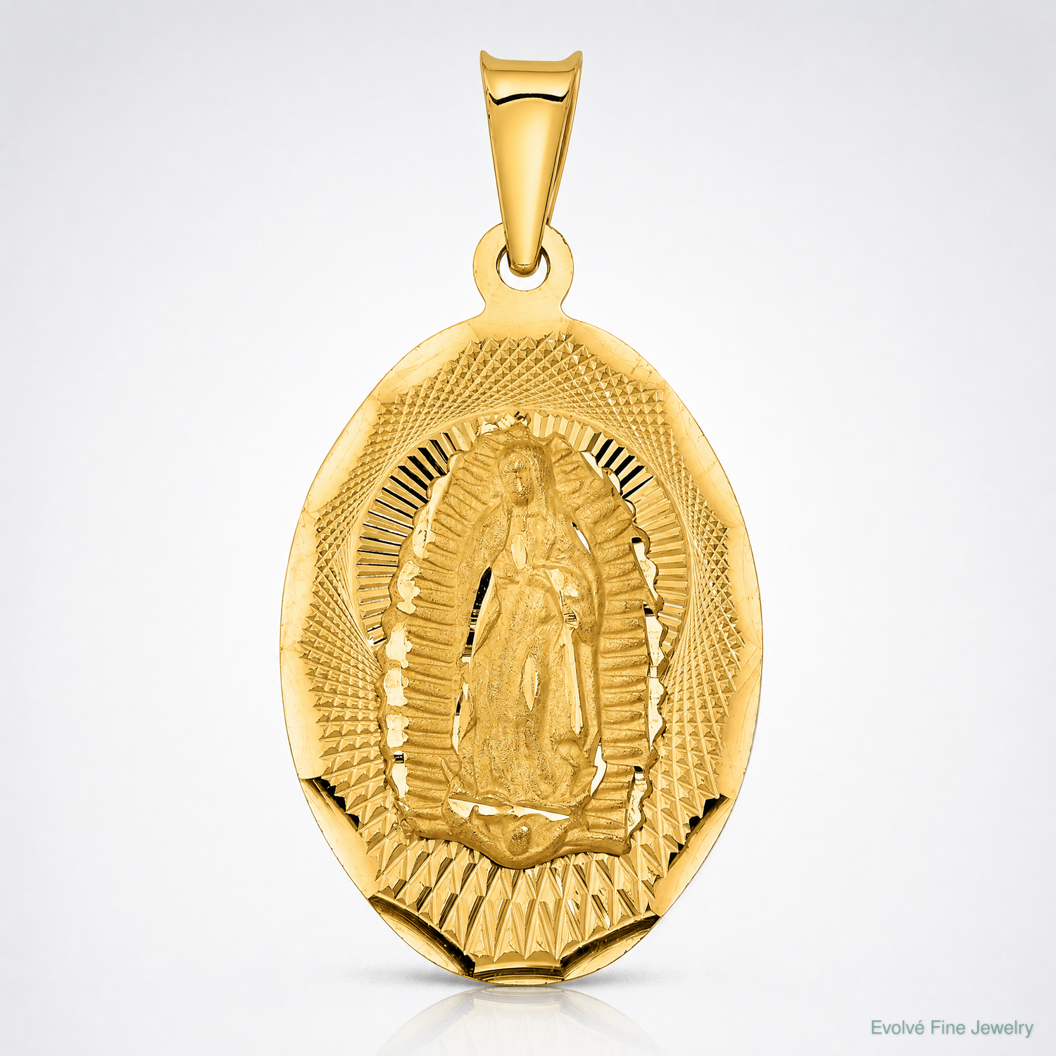 14K Polished D/C  Lady Of Guadalupe Oval Pendant - Lifestyle View