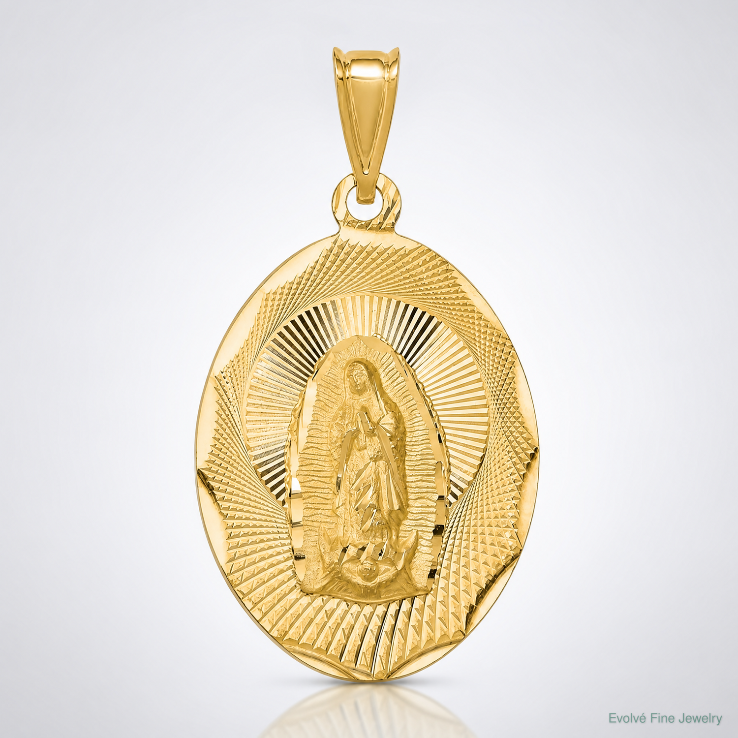 14K Polished D/C  Lady Of Guadalupe Oval Pendant - Lifestyle View