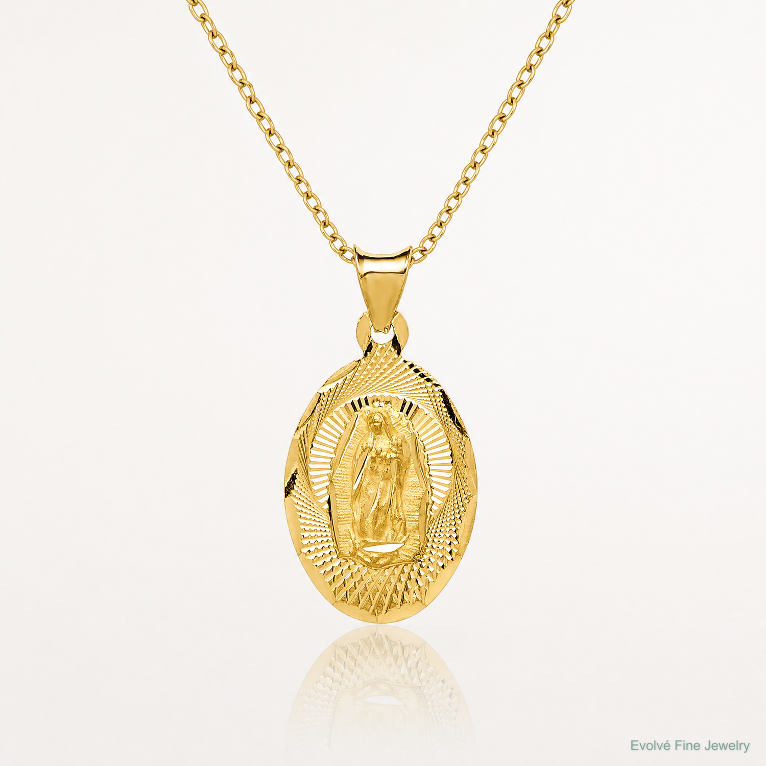 14k Our Lady of Guadalupe Pendant - Lifestyle View