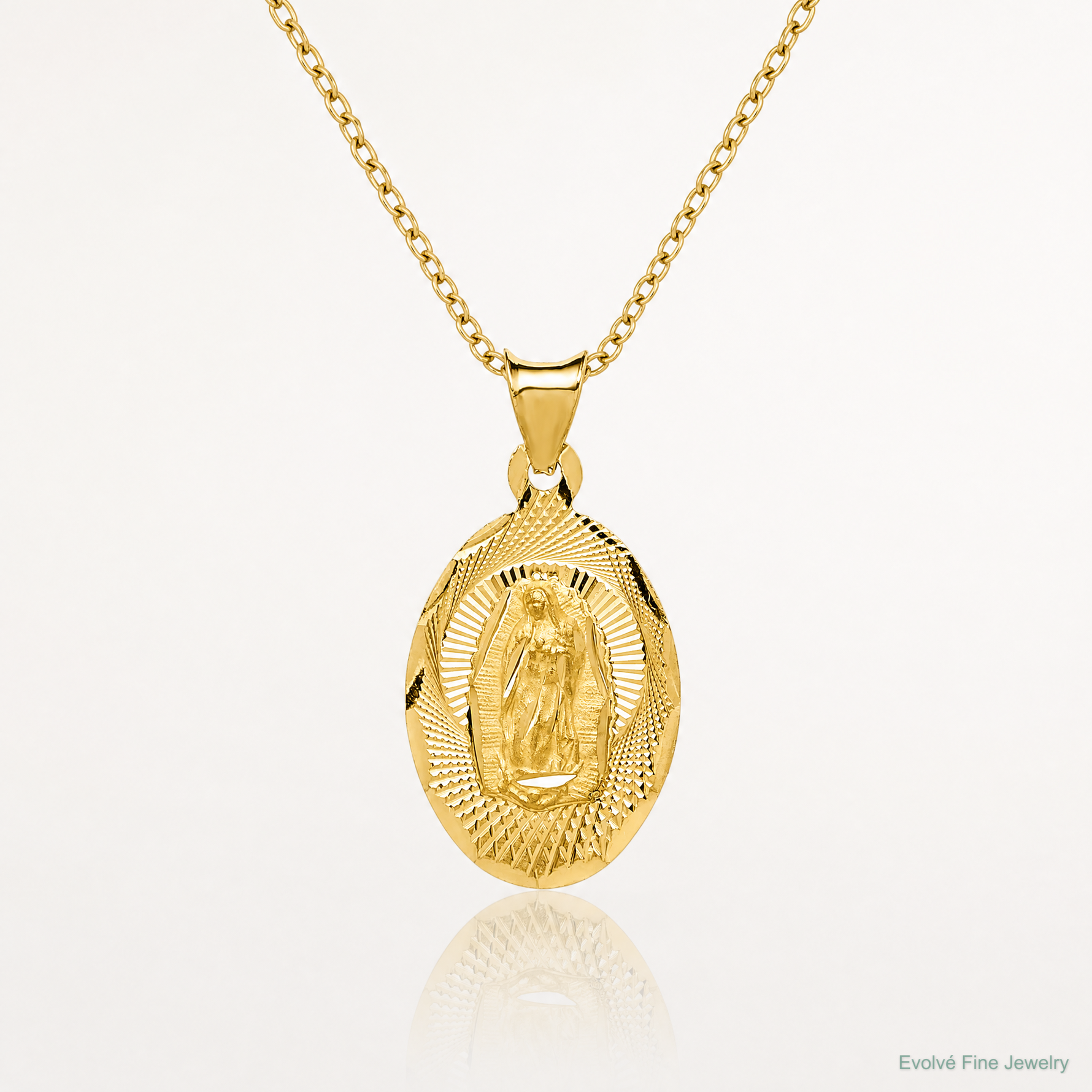 14k Our Lady of Guadalupe Pendant - Lifestyle View