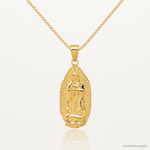 14K Polished Our Lady Of Guadalupe Oval Disc Engraved Pendant - Lifestyle View