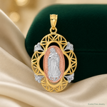 14K Two-tone w/White Rhodium Guadalupe Medal Pendant - Lifestyle View