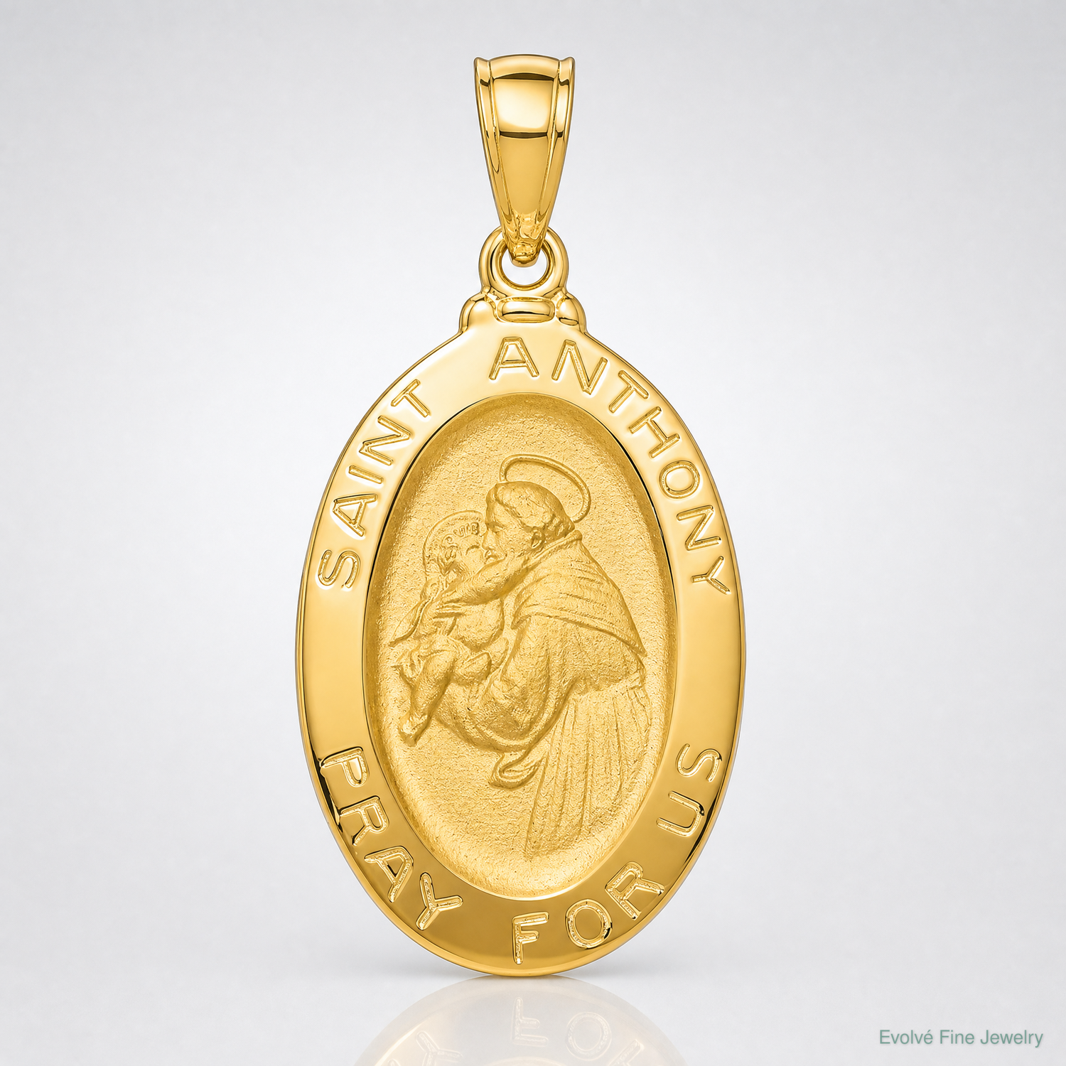 14k Saint Anthony Oval Medal Solid Pendant - Lifestyle View