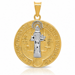 14k With Rhodium Circle St. Benedict Medal Pendant - Lifestyle View
