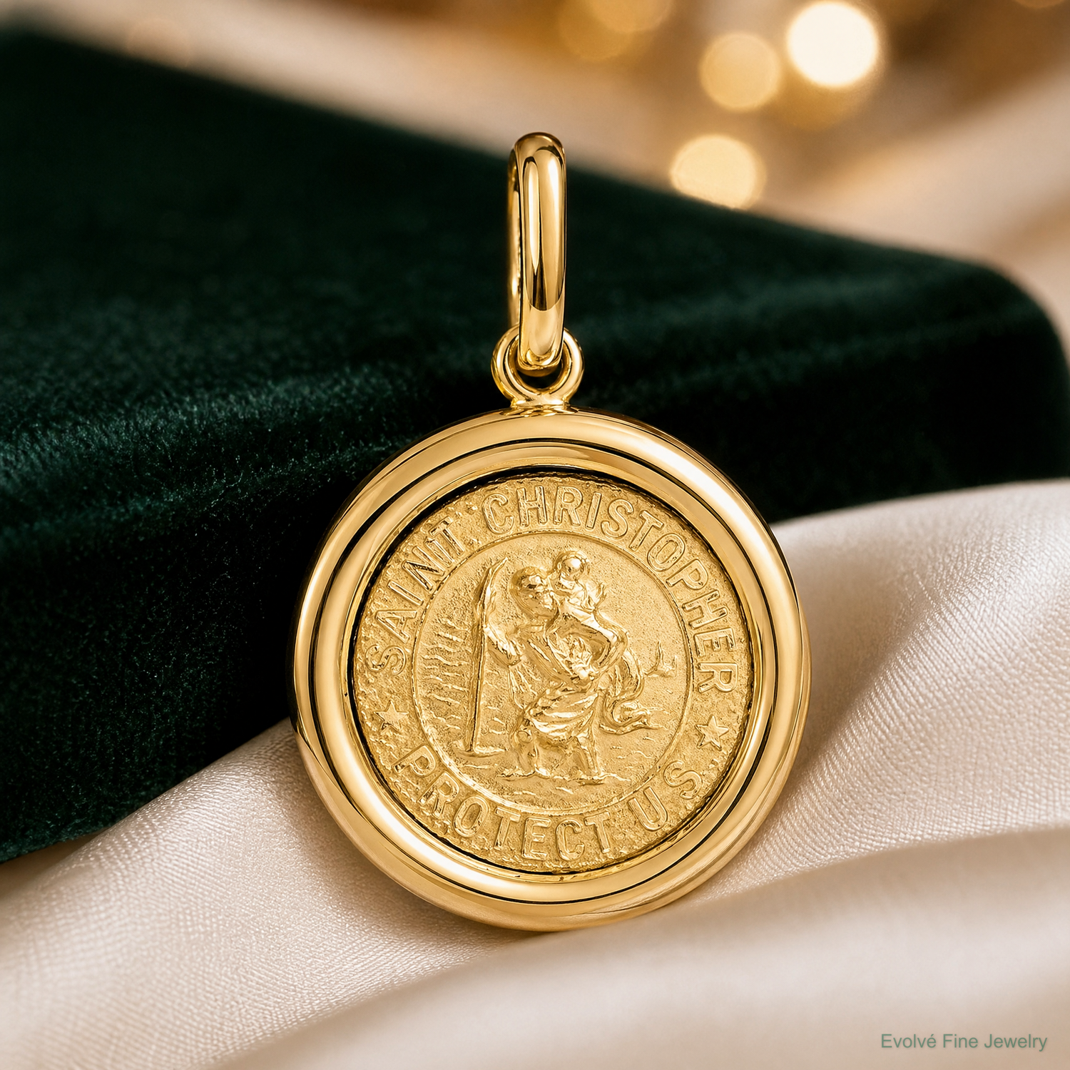 14K Polished And Satin St Christopher Medal Pendant - Lifestyle View