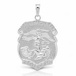 14K White Gold Polished Large Saint Michael Protect Us Medal Pendant - Lifestyle View