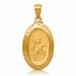 14k Saint Theresa Oval Medal Pendant - Lifestyle View