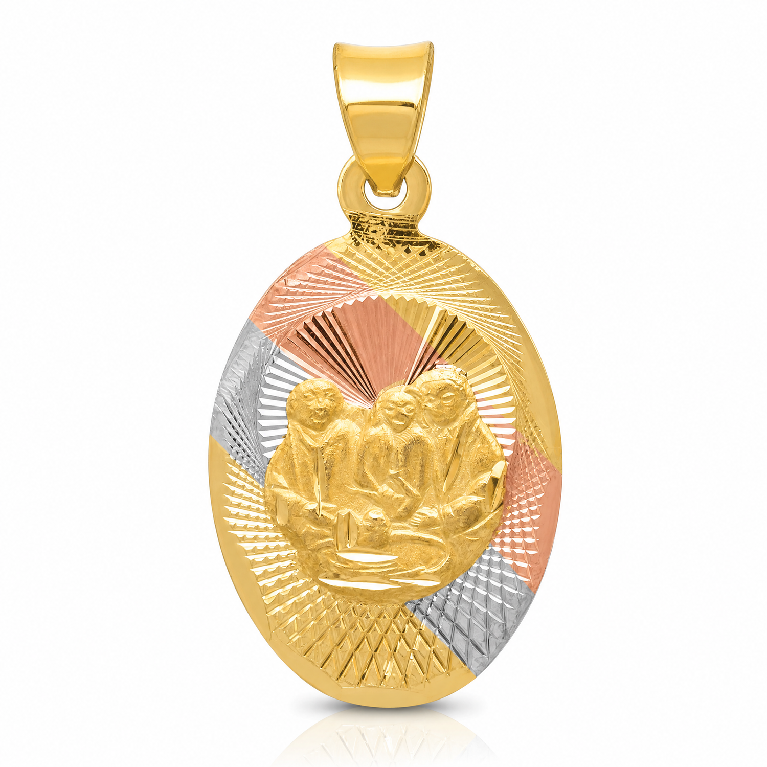 14K w/Rose and White Rhodium D/C  Baptism Oval Pendant - Lifestyle View