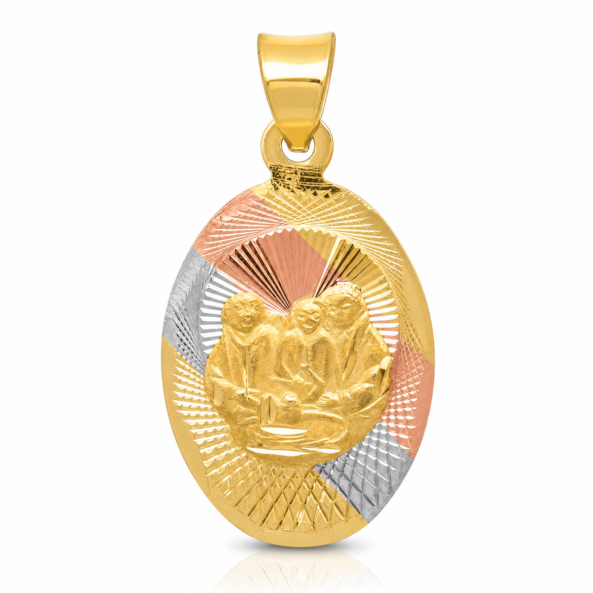 14K w/Rose and White Rhodium D/C  Baptism Oval Pendant - Lifestyle View